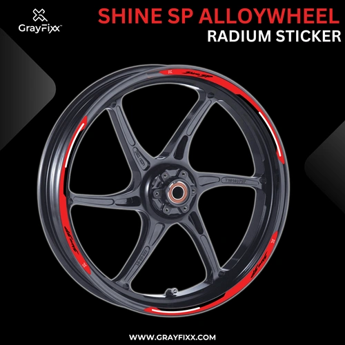 Alloy Wheel Radium Sticker for Shine SP | Made in Premium Radium with FPF (Fade Protection Film), Waterproof, Precut Sticker, Pack Of 12